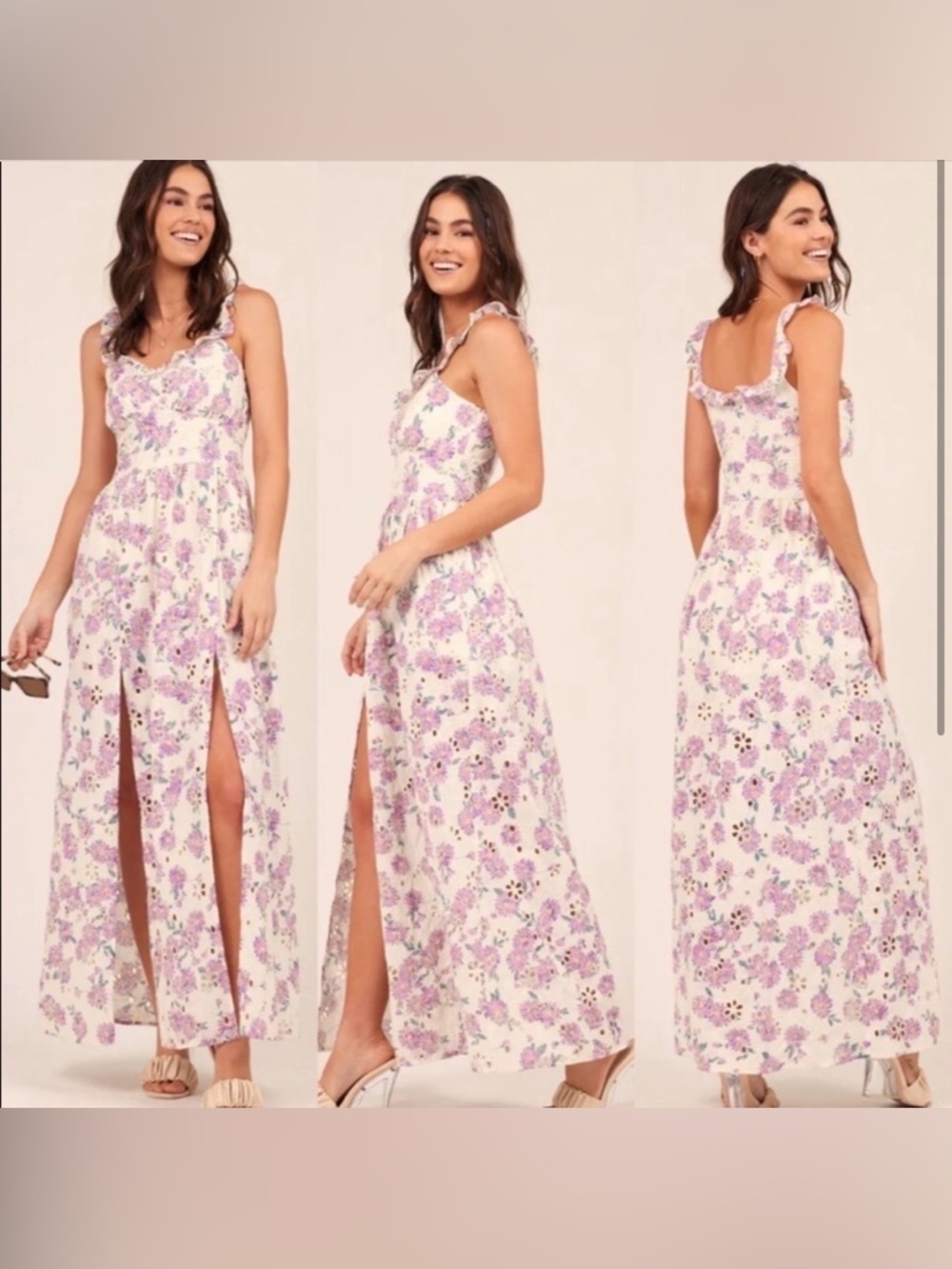Rays for Days x Revolve Floral Celeste Periwinkle eyelet long dress